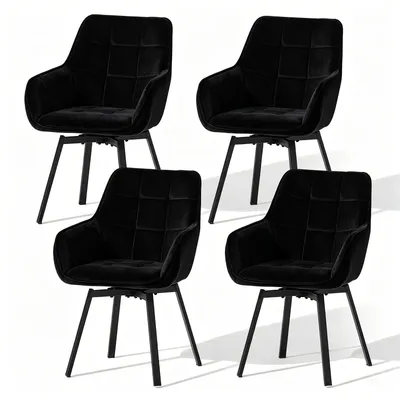 Produktbild von CLIPOP Esszimmerstühle 4er Set, Samt Esszimmerstühle Drehbar, Küchenstuhl mit Armlehnen Polsterstuhl für Esszimmer, Küche, Wohnzimmer, Schwarz