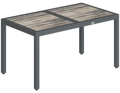 Zdjęcie produktu dla Stół ogrodowy PSPC ze stali imitującej drewno, 140 x 80 x 72 cm, dla 4–6 osób, kolor ciemnoszary, odporny na warunki atmosferyczne, regulowane nóżki, łatwy w pielęgnacji blat
