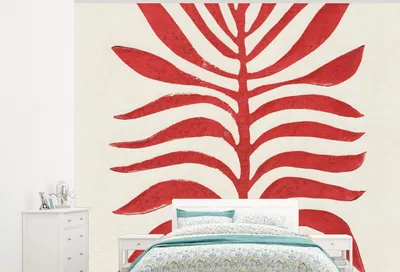 Produktbild von MuchoWow® Fototapete für Wohnzimmer oder Schlafzimmer Wandtapete Vinyl Motivtapete Pflanze - Rot - Blätter - Abstrakt - 325x260 cm - Tapete