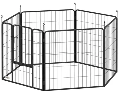 Productafbeelding van PawHut Puppyren, 80 cm hoog, 6-delig. Zelfbouw omheining voor honden, staal, grijs