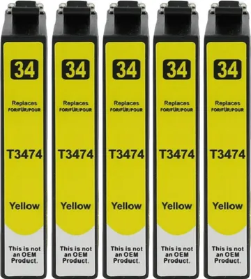 Produktbild von 5 kompatible Druckerpatronen T3474, T34 XL Yellow für Epson WorkForce Pro WF-3720 DW, WF-3720 DWF, WF-3725 DWF