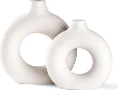 Produktbild von Kreative handgefertigte Keramikvase für Trockenblumen - Vasen für Pampasgras - modernes Interieur - Kunsthandwerk - Büroschmuck - Wohnungsdekoration - Vasen-Set - matt weiß