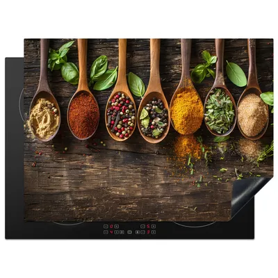 Obrázok produktu pre KitchenYeah® Kryt na sporák lyžica - bylinky - korenie - drevo, 71x52cm, kuchynská dekorácia, keramický kryt na varnú dosku, krycia doska na varnú dosku
