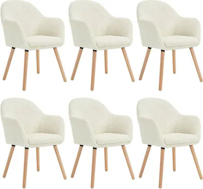 Six beige armchairs are arranged in two rows of three against a white background.
