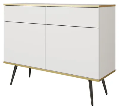 Produktbild von MOBAE AURA KSZ107 Kommode 107 cm Weiß Sideboard mit 2 Türen und 2 Schubladen Wohnzimmerschrank modern mit Stauraum Möbel