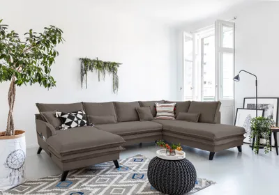 Produktbild von Ecksofa Charming Charlie U-Form mit Bettfunktion AU-04 Braun Ausrichtung Rechts