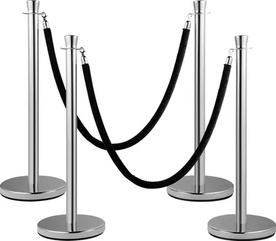 Obrázek produktu pro SucceBuy zábranové sloupky, sada 2 kusů, 1,5 m černé sametové lano, stříbrné zábranové sloupky s robustním betonovým a kovovým podstavcem, instalace Easy Connect