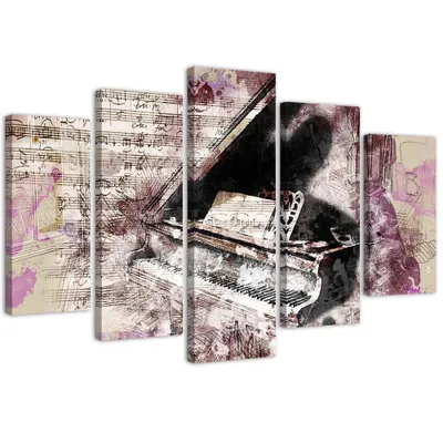 Produktbild von 5-teiliges leinwandbild klavier - abstrakt 100x70 cm Feeby beige wandbild bereit zum aufhängen