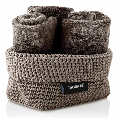 Image de Blomus panier à crochet TELA taupe Medium, panier, rangement, organisateur de salle de bain, textile, taupe, 68884