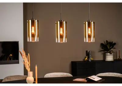 Imagen del producto de Lámpara de suspensión de 3 luces en cristal dorado