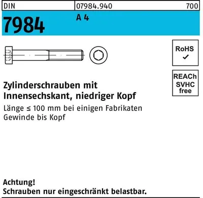 Produktbild von Reyher  Zylinderschrauben DIN 7984 A 4 M 16 x 40 A 4 (25 Stück)