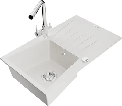 Produktbild von Mexen Cesar 1 Becken-Granitspüle mit Abtropffläche und Mischbatterie Duero, Weiß - 6514-20-671600-00