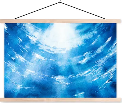 Produktbild von MuchoWow® Textilposter Wasser - Meer - Sonne 120x80 cm mit holzfarbenen Rahmen - Aufhängeset