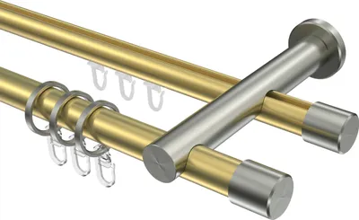 Produktbild von Interdeco Rundrohr-Innenlaufstange / Gardinenstange (Kombination) Messing-Optik / Edelstahl-Optik, Typ Platon Santo (Kappe), 20 mm Ø 2-läufig, 420 cm