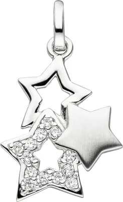 Produktbild von Anhänger Stern Sterne 925 Sterling Silber teil matt 13 Zirkonia Silbersterne