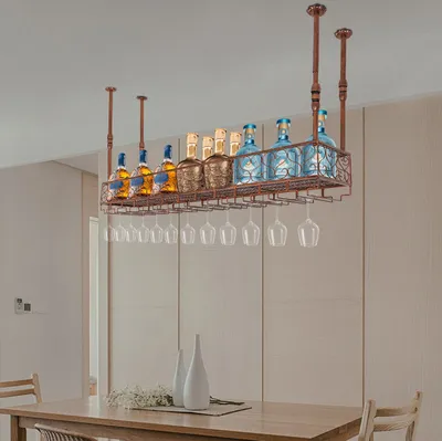 Produktbild von 120cm metalowy stojak na wino z uchwytem na kieliszki Regulowana wysokość stojaka sufitowego brąz