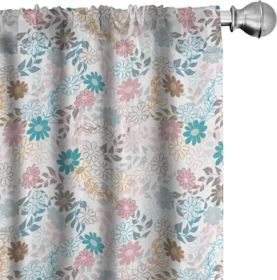 Produktbild von ABAKUHAUS Blumen Vorhänge, Gardinen, Nette Pastellgänseblümchen und Blätter, die Retro Art-Laub-Frühlings-Farbpalette blühen, 2 Stück 75 x 225 cm, Mehrfarbig
