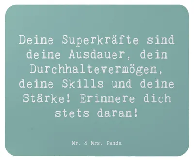 Produktbild von Mr. & Mrs. Panda Mousepad Spruch Sportliche Wettkämpfe Superkräfte - Meeresbrise - Geschenk, Hoffnung, Zuversicht, mousematte, Mauspad, Fußball, Grenzen überwinden, Trost