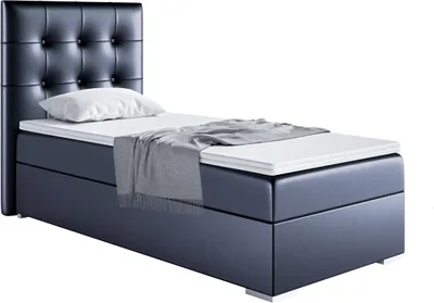 Produktbild von MEBLINI Boxspringbett mit Bettkasten - Gepolstert Einzelbett mit Matratze und Topper - Polsterbett mit Stauraum - Bett mit Kopfteil - Stauraumbett - DENIZ - 80x200 Rechts - H4/Dunkelgrau Kunstleder