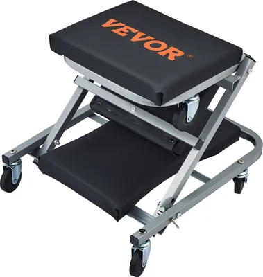 Obrázok produktu pre dielenská stolička 2 v 1, montážna stolička dielenská stolička 915 x 415 x 128 mm Montážna stolička, oceľ + vinyl 360° otočné kolieska Sklopné sedadlo do 136 kg nosnosti Dielenská stolička