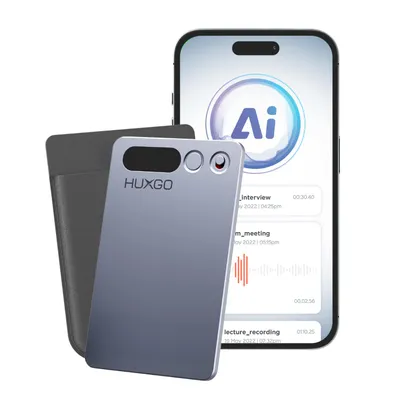 Image de HUXGO FW920E Slim AI Recorder - Enregistreur vocal IA ultra-mince en aluminium, 64 Go de mémoire, 35 h d'enregistrement, double microphone, Bluetooth 5.3, application