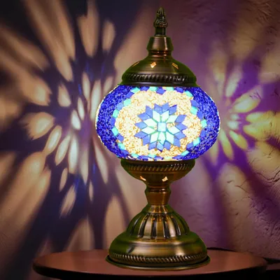 Produktbild von Türkisch marokkanische Mosaik Tischlampen, LED Glas Retro Nachtlicht, 3 Lichtfarbe Dimmbar, handgefertigtem, USB Einzigartig Nachttischlampen, 28cm