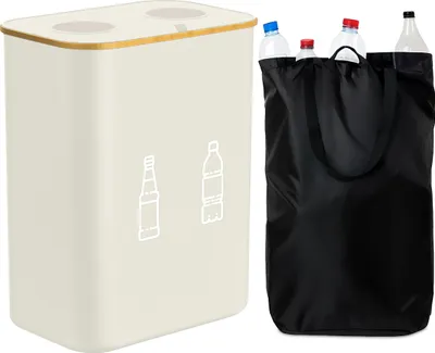 Immagine prodotto di Relaxdays Contenitore per la raccolta di bottiglie a rendere 160 l, 2 sacchetti, A x L x P: 70 x 57 x 37 cm, contenitore per bottiglie in vetro e plastica, beige