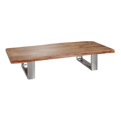 Produktbild von FineBuy Couchtisch Akazie Massivholz 115cm rechteckig Flacher Wohnzimmertisch mit Baumkante und Kufengestell Handgefertigter Tisch im Industrial Stil