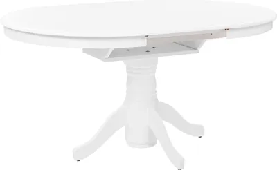Produktbild von BELIANI Esstisch Weiß MDF-Tischplatte Rund 106x106 cm Ausziehbar 150x106 cm Oval mit Holzbeinen Mittelfuß für 4 Personen Skandi Esszimmer Ausziehtisch