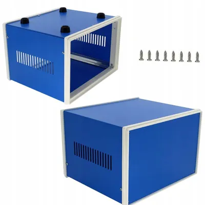 Zdjęcie produktu dla Metalowa obudowa niebieska do przyrządów 110x180x130mm