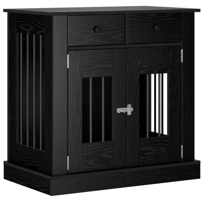 Image de vidaXL Meuble pour cage de chien, noir, imitation chêne, 80 x 47,5 x 80 cm