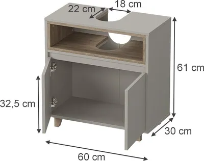 Image de Meuble vasque simple Vicco Elnor Grège 60x61cm avec 2 portes, Model 56625