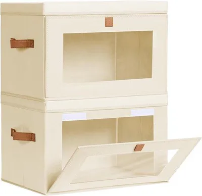 Produktbild von Grosse Klappbare Schubladenboxen mit Deckel und Griffen für Wohnzimmer und Schlafzimmer - Set von 2
