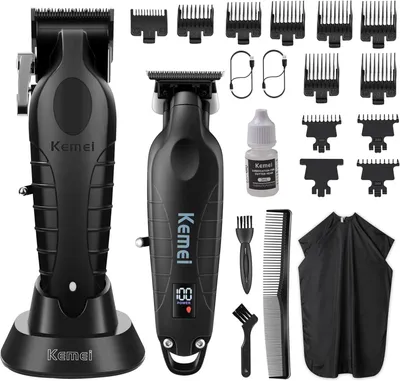 Produktbild von Haarschneidemaschine und Barttrimmer Set profi, Barbierschere zum Haareschneiden, Elektrische für Männer, T Blade Grooming Kit mit 11 Führungskämmen