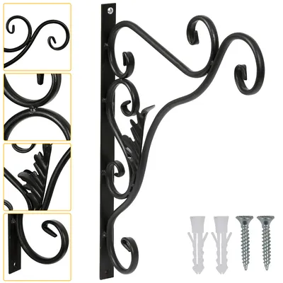 Image de Wolketon 2x crochets pour pots de fleurs Support pour plantes Crochet mural noir