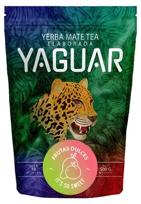 Immagine prodotto di Yaguar - Tè di Yerba Mate Frutas Dulces 500 g - Con mela, papaya, mango - Essiccato all'aria - Delicato, poco polveroso - Yerba Mate del Brasile - Stagionato 18 mesi