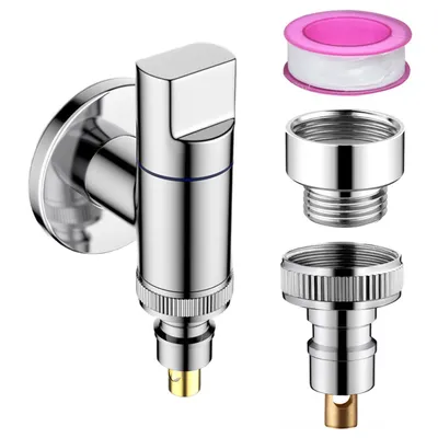 Produktbild von Wasserhahn Waschmaschine, Waschmaschinenanschluss, Geräteventil, Eckventil Wasserstopp, Silber