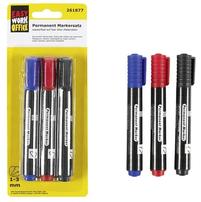 Produktbild von EASY WORK Permanent Markerset 3-teilig 12 Stück Verkaufseinheit 261877 4332539067206
