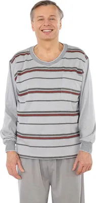Produktbild von Pyjama Herren lang Schlafanzug Schlafkleidung Nachtwäsche, Farbe:1x Oberteil Grau, Größe:3XL