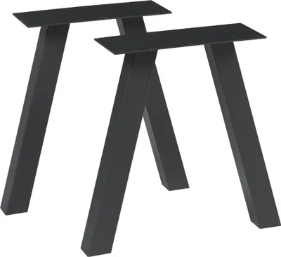 Two black metal table legs are shown against a white background.