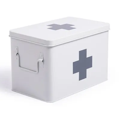 Produktbild von Theo&Cleo Medikamentenbox aus Metall Erste-Hilfe-Kasten Arzneibox Medikamentenkoffer mit tragbar 32×19×20 cm