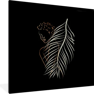 Produktbild von MuchoWow® Gerahmtes Poster Frau - Feder - Silber - Gold 40x40 cm - Poster mit Schwarzem Bilderrahmen Wandposter Rahmen Foto Bilder - Mit Rahmen - Wanddekoration Schlafzimmer