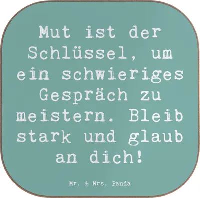 Produktbild von Mr. & Mrs. Panda Tischschoner Spruch Ein schwieriges Gespräch führen - Meeresbrise - Geschenk, handgefertigte Produkte, Glaub an dich, Coaster, Untersetzer Gläser, Trost