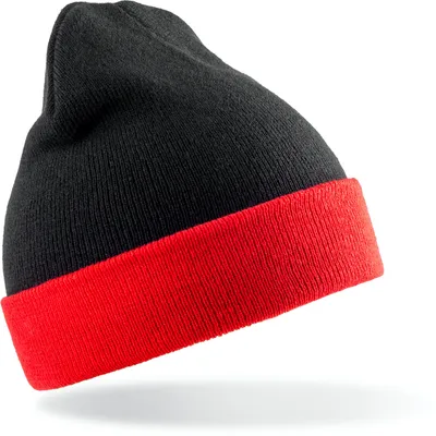 Produktbild von Result Genuine Recycled RC930X | Recycled Black Compass Beanie - Farbe: Black/Red - Größe: One Size