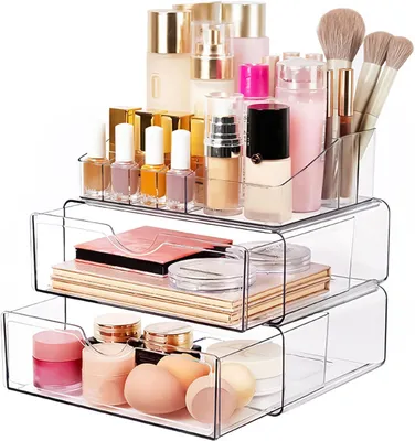 Immagine prodotto di Organizzatore per cosmetici, 3 livelli, dimensioni 24 x 17,5 x 22,9 cm, in acrilico trasparente, ideale per il bagno