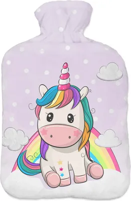Wärmflasche mit Pullover Bezug 2 Liter Bettflasche mit schönen Fleece-Druck Bezug Gummi Wärmflasche mit Deckel Einhorn [092]