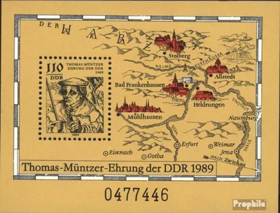 Produktbild von Briefmarken DDR 1989 Mi Block97 (kompl.Ausgabe) postfrisch 500.Geburtstag von Müntzer (I) / Bl.97
