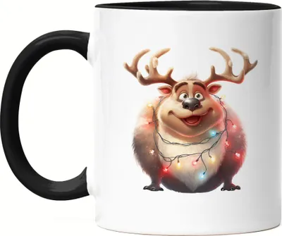 Produktbild von Lustiges Rentier Weihnachten Tasse Schwarz Lichterkette Adventsgeschenk
