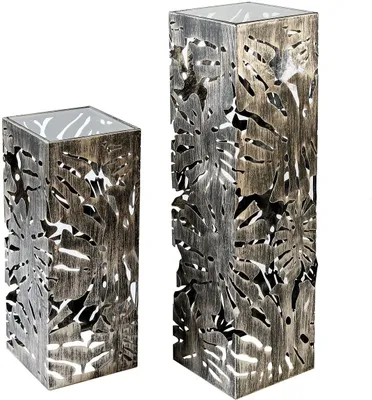 Produktbild von Gilde Säule, "Flora", Blattmotiv, Glas, Metall, bronzefarben, VE 1, L. 27 cm, B. 27 cm, H. 100 cm  74816