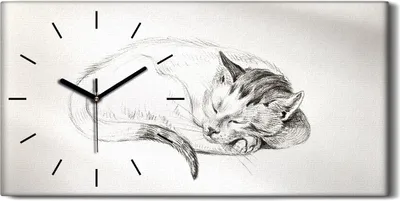 Produktbild von Wohnzimmer-Bild Leinwand Uhr Geräuschlos 60x30 Zeichnung Tier Katze Kunst - schwarze Hände